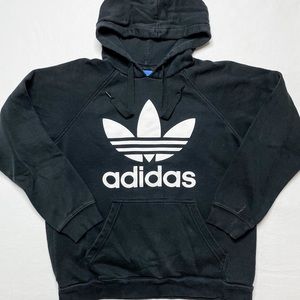 Adidas Black Pullover Cotton Hoodie/Sweatshirt With Front Logo